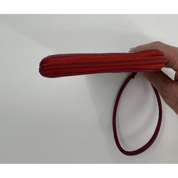 Fossil Floral Print Wristlet Wallet With Red Strap & Zipper Closure - Picture 6 of 13